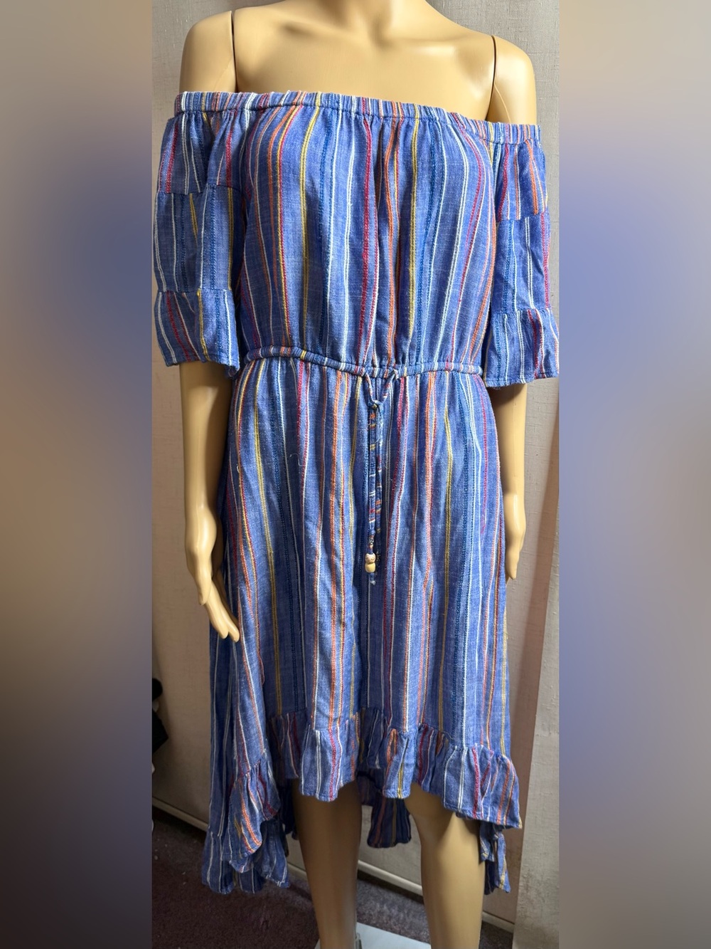 Spiaggia Dolce off the shoulder, high low vintage dress. Sz. XL